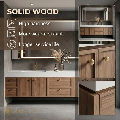 60''-96'' Double Bathroom Vanity with Sink Floating Warm Oak Grain Finish Drawers
