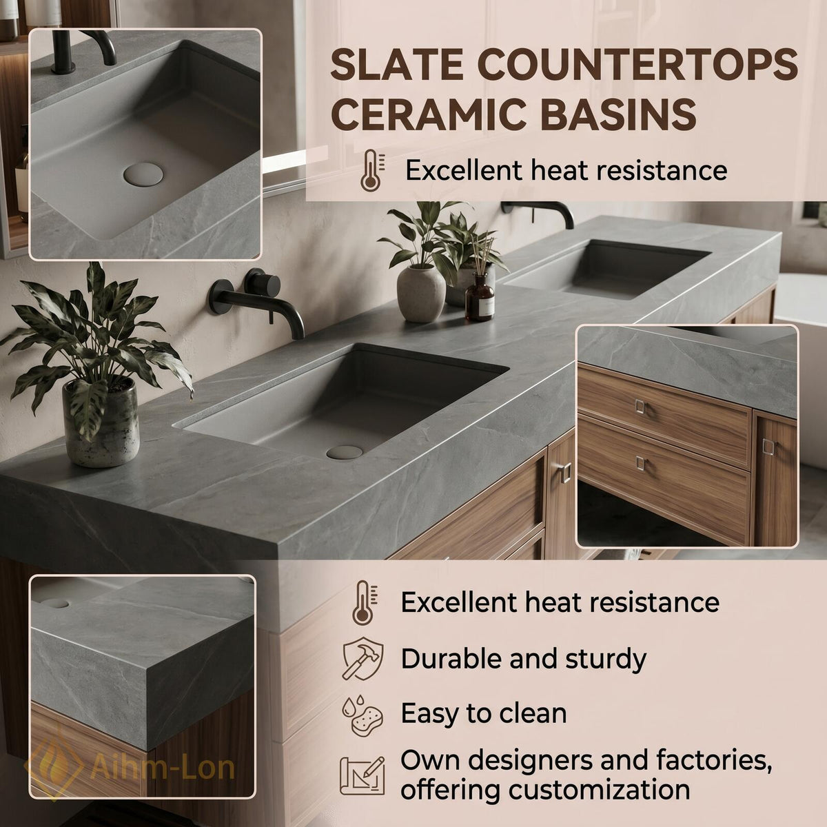 60''-96'' Double Bathroom Vanity with Sink Modern Floating Warm Wood Finish Open