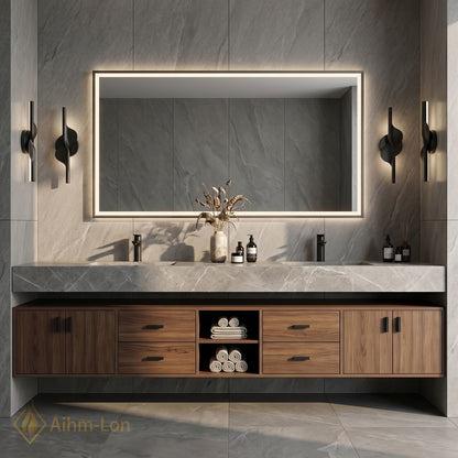 60''-96'' Double Bathroom Vanity with Sink Floating Storage Drawers Large Marble Modern