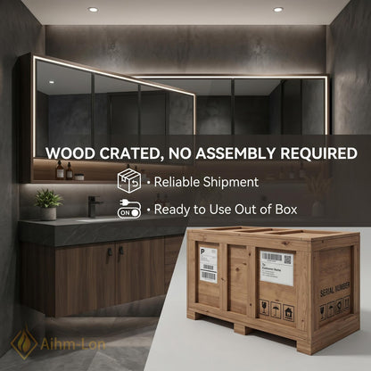 60''-96'' Modern Bathroom Vanity with Sink Floating Dark Walnut Stone Solid Wood Drawers