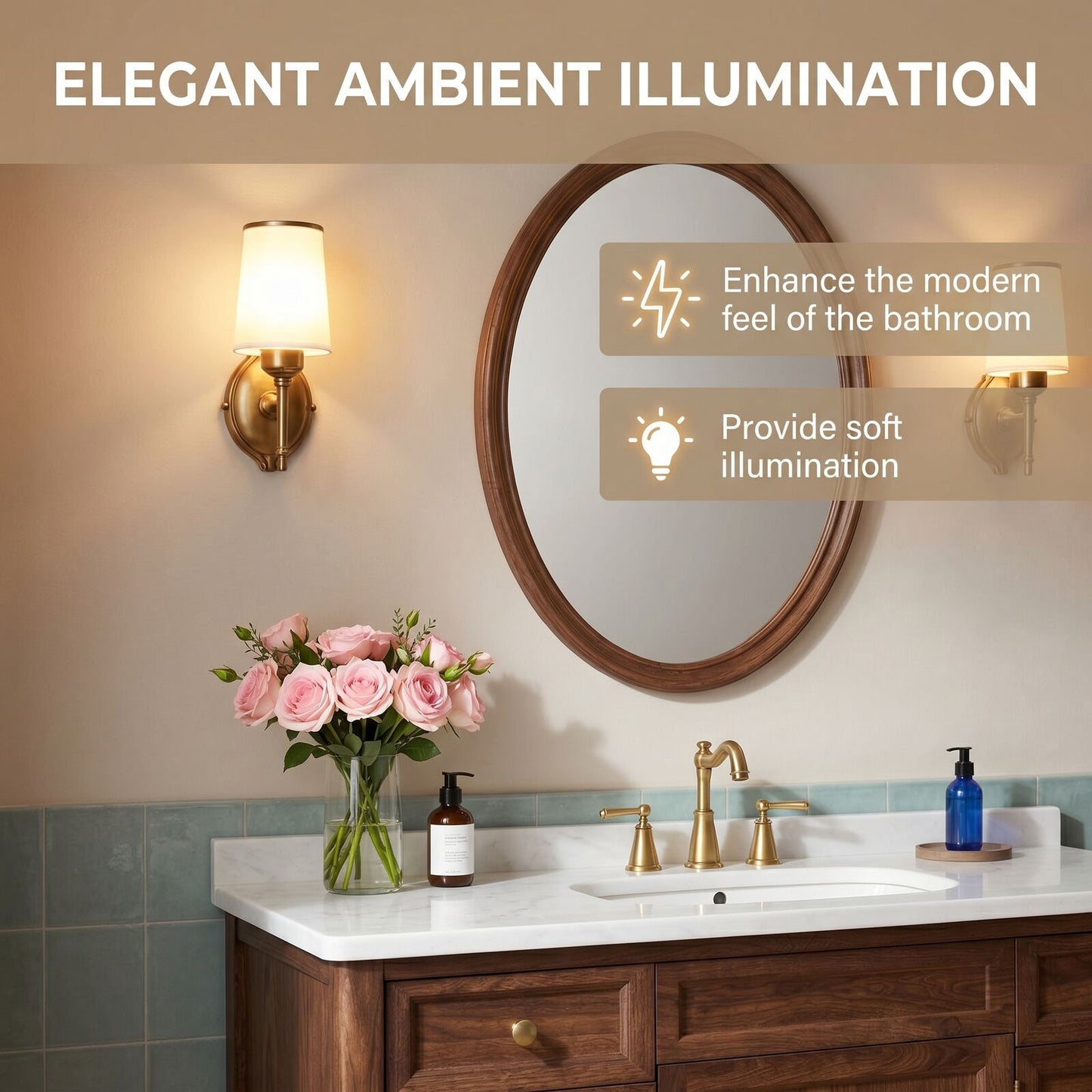 50''-64'' Classic Bathroom Vanity with Sink Single Chestnut White Marble Spacious Drawers Cabinet