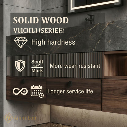 78''-96'' Double Bathroom Vanity with Sink Grey-Wood Modern Marble-Top Grain