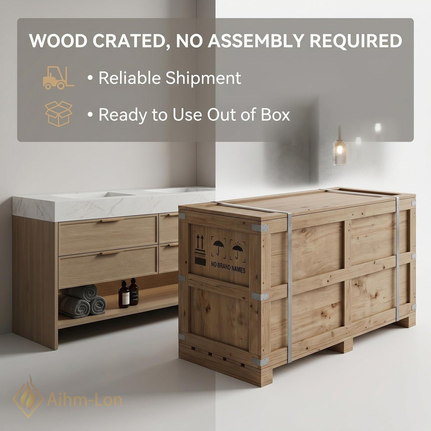 70''-96'' Double Bathroom Vanity with Sink Light-Wood Drawers Open Shelving
