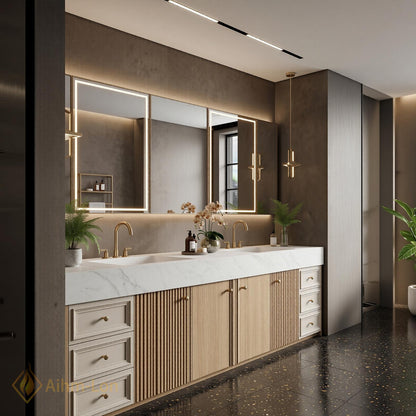 78''-96'' Double Bathroom Vanity with Sink Modern Floating Warm Oak Slatted Panel
