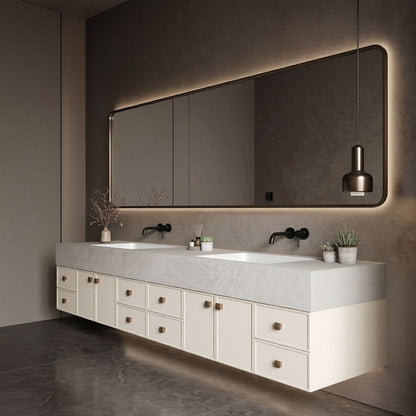 78''-96'' Floating Bathroom Vanity with Sink Stone-Like Top Wide Storage Open Drawers Cabinet