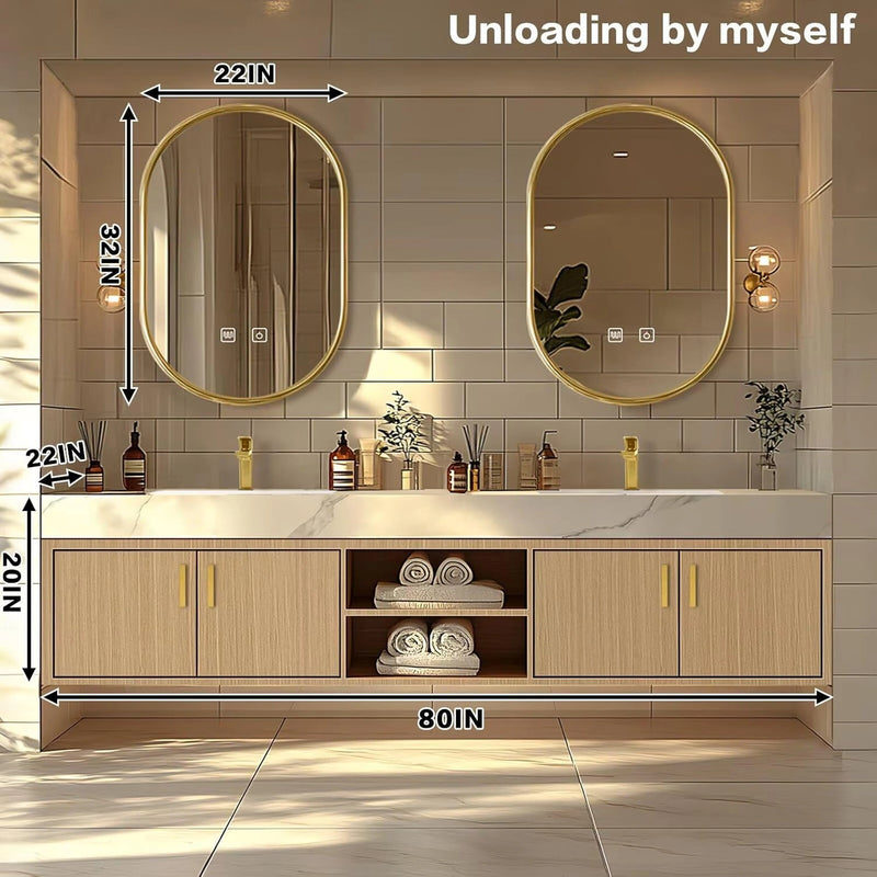 60"-96"Floating Bathroom Vanity with Double Sinks Includes Rock Slabs Countertop