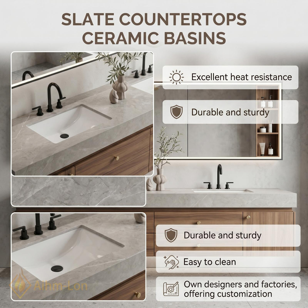 60''-96'' Double Bathroom Vanity with Sink Modern Slatted Spacious Mirror Cabinet