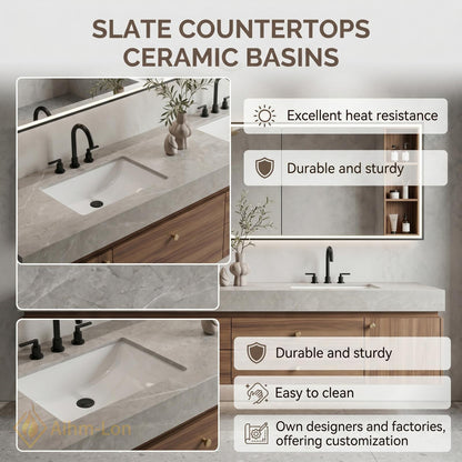 60''-96'' Double Bathroom Vanity with Sink Modern Slatted Spacious Mirror Cabinet