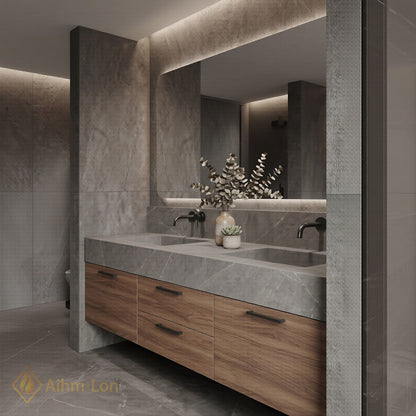 60''-96'' Double Bathroom Vanity with Sink Floating Storage Drawers Grey Marble Texture