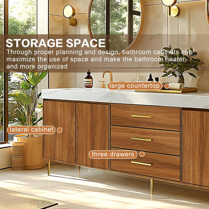 88"Retro Bathroom Vanity with Double Sinks Includes Symmetrical Cabinet & Round Mirror