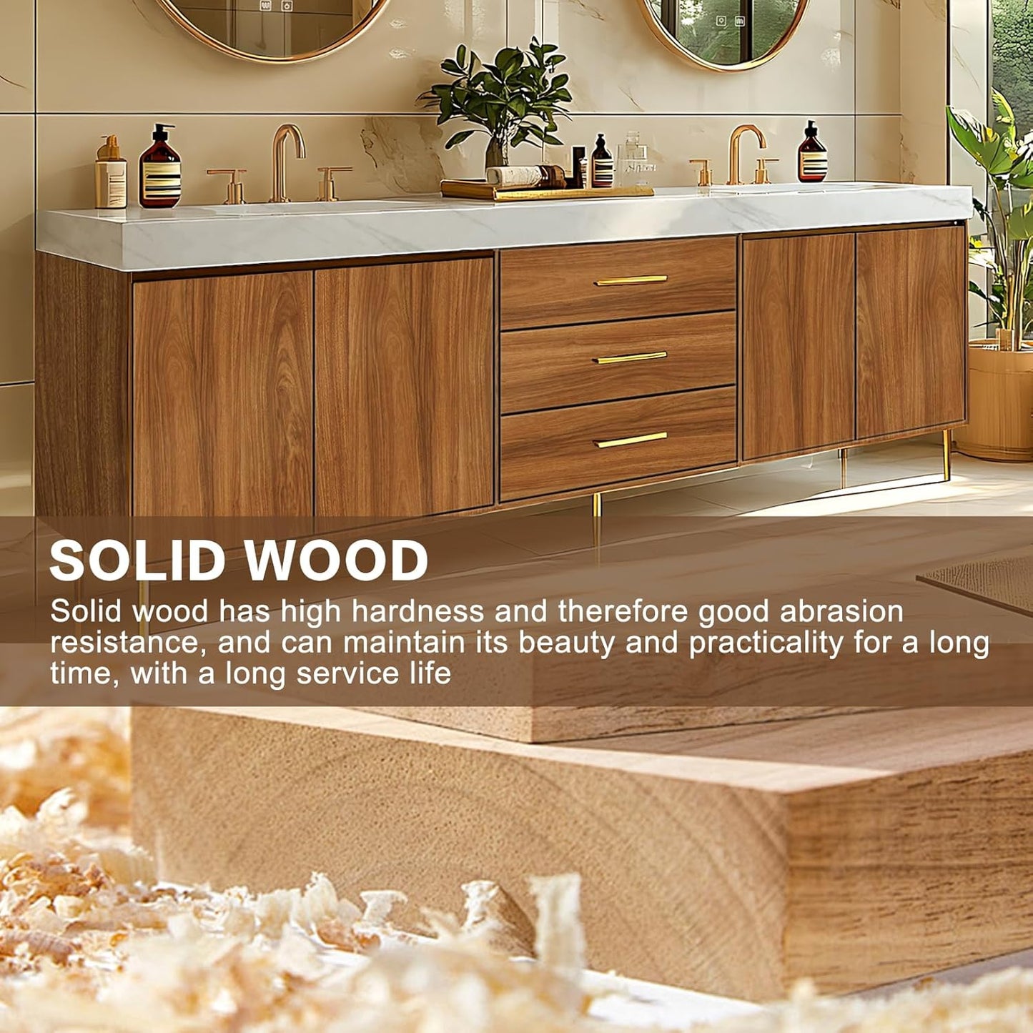 88"Retro Bathroom Vanity with Double Sinks Includes Symmetrical Cabinet & Round Mirror