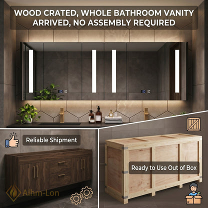 60''-96'' Double Bathroom Vanity with Sink Floating Wall-Mounted Design Dark Solid Countertop