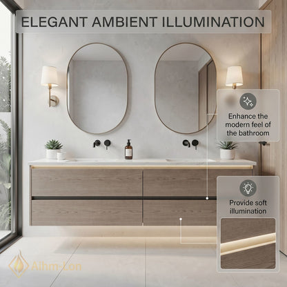 60''-96'' Modern Bathroom Vanity with Sink Floating Natural Wood-Grain Stone Drawers