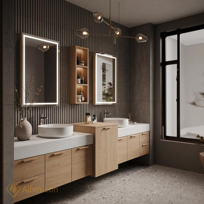 60''-96'' Double Bathroom Vanity with Sink Dark Charcoal Slatted Front Storage
