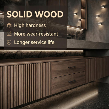 60''-96'' Double Bathroom Vanity with Sink Sleek Floating Slate-Look Slatted Panels Under-Mirror