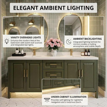 70"Large Olive Bathroom Vanity with Double Sink Green ,Floor Mount Design