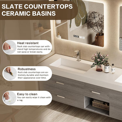 78"Modern Bathroom Vanity with Double Sinks Includes Five Gray Wood Design Drawers