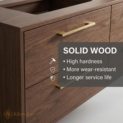 60''-96'' Double Bathroom Vanity with Sink Walnut Modern Floating Top Grain Drawers