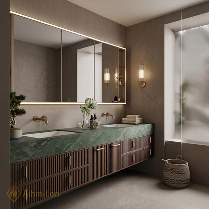 72''-96'' Double Bathroom Vanity with Sink Dark-Walnut Green Modern Floating Slatted