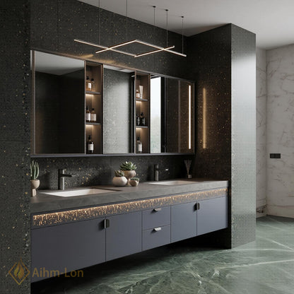60''-96'' Double Bathroom Vanity with Sink Sleek Wall-Mounted Matte Charcoal Finish Slatted