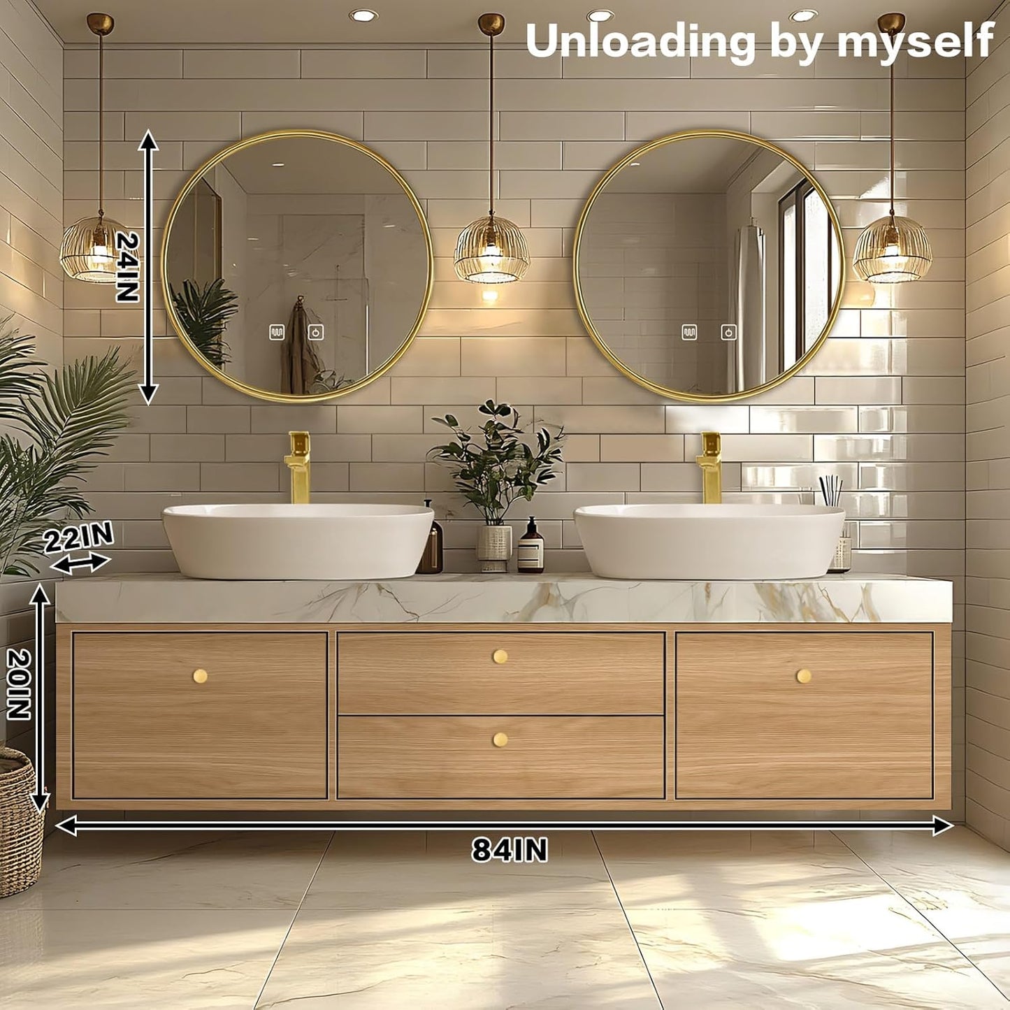 84"Floating Bathroom Vanity with Above Counter Double Sinks