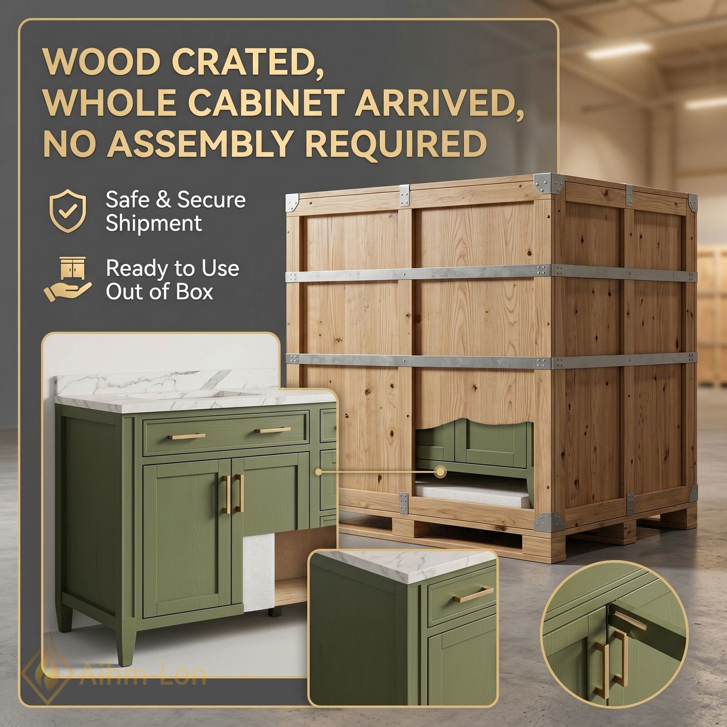 70''-96'' Modern Bathroom Vanity with Sink Split Frame Solid Wood Texture Two Drawers