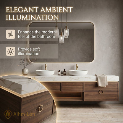 60''-96'' Double Bathroom Vanity with Sink Modern Units Natural Marble Top Integrated