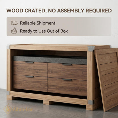60''-96'' Double Bathroom Vanity with Sink Dark-Walnut Modern Floating Drawers Open