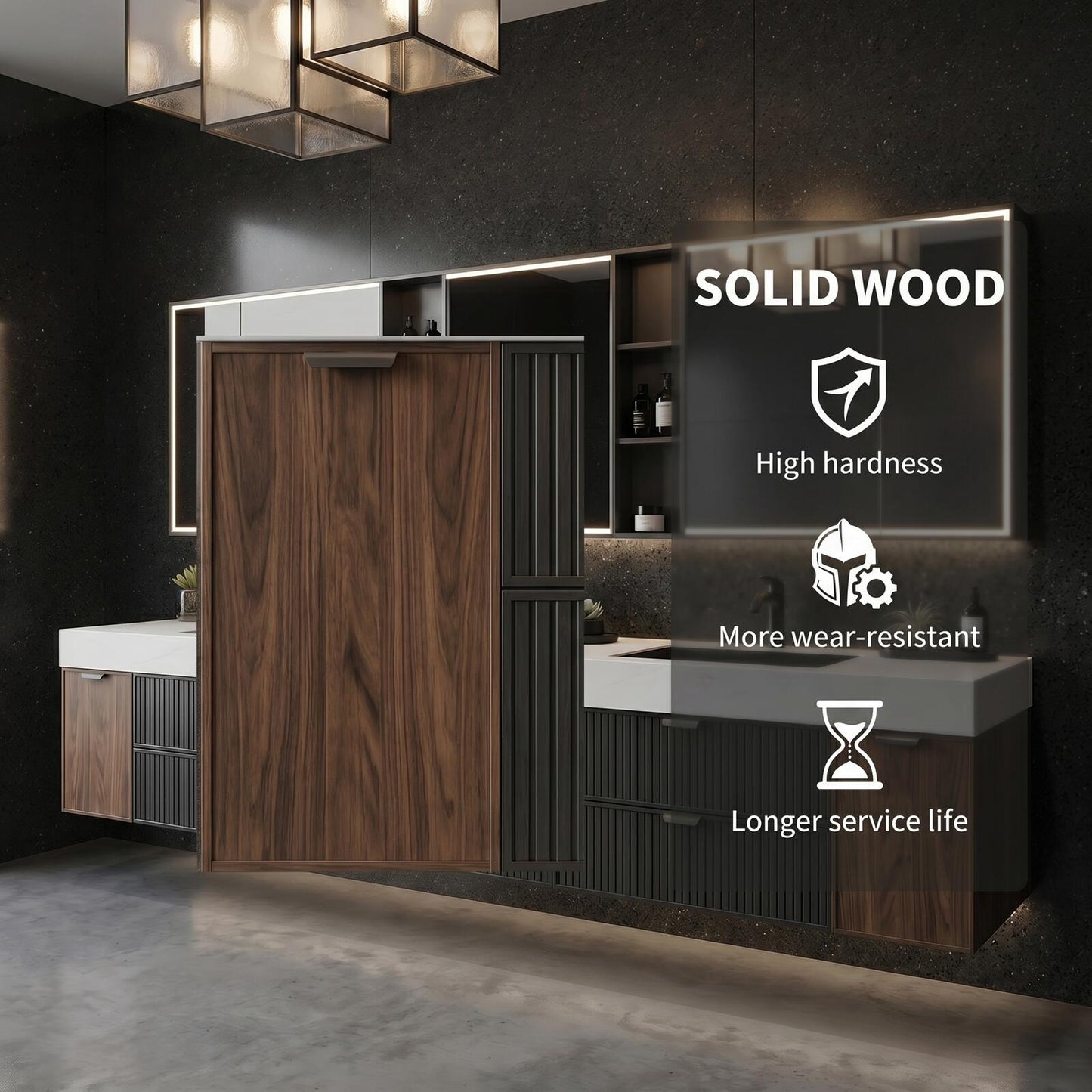 70''-96'' Modern Bathroom Vanity with Sink Floating Ribbed Drawers Wide Top Cabinet