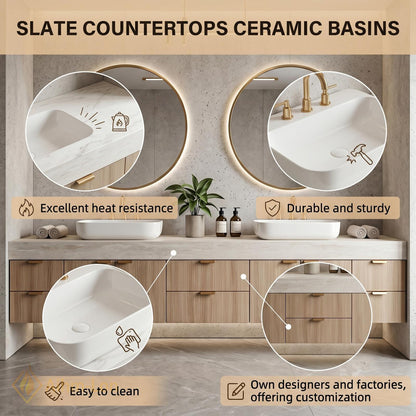 74''-96'' Double Bathroom Vanity with Sink Light-Wood Modern Grain Wall Mounted