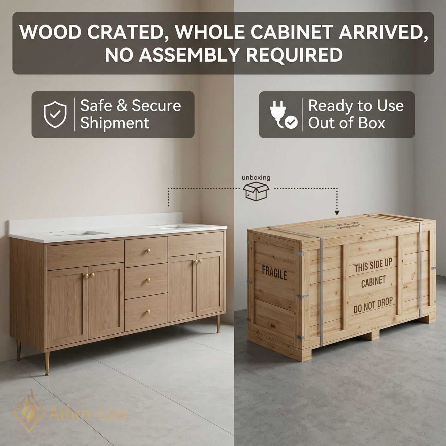 70''-96'' Modern Bathroom Vanity with Sink Double Sink Solid Wood Legs Round Mirrors