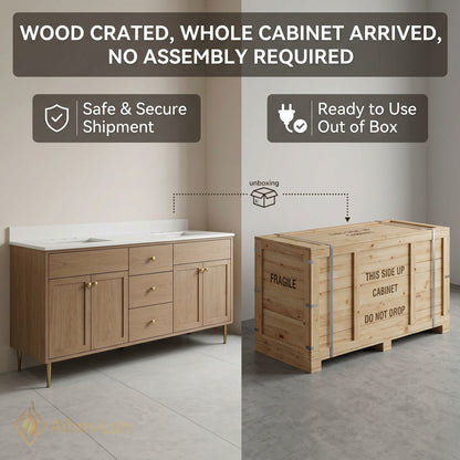 70''-96'' Modern Bathroom Vanity with Sink Double Sink Solid Wood Legs Round Mirrors