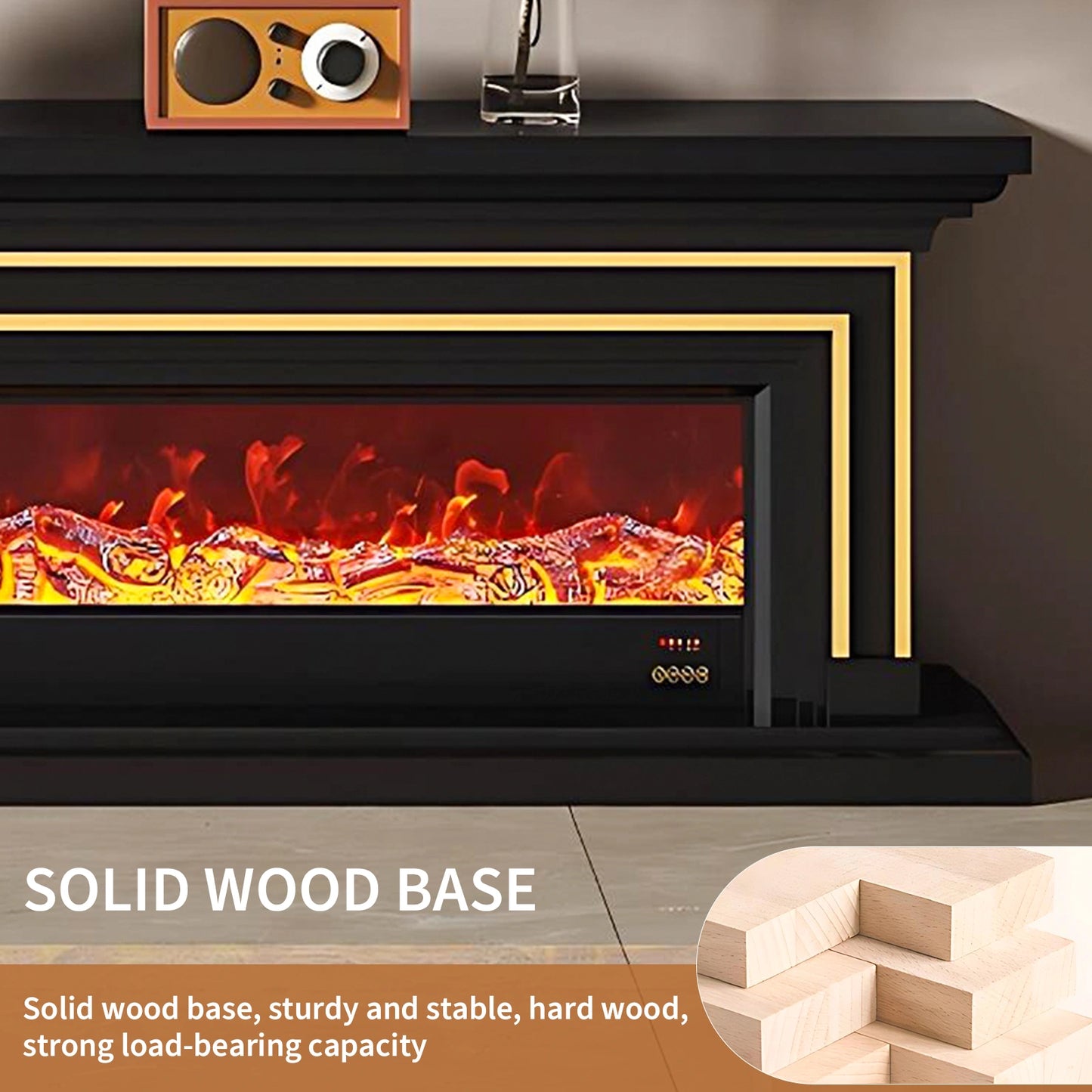 Aihm-Lon Simple Electric Fireplace with Golden line decoration 59”-95”