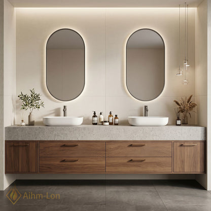 60''-96'' Double Bathroom Vanity with Sink Wall-Mounted Wall-Mount Wood-Grain Radiant Drawer Fronts