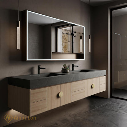 60''-96'' Double Bathroom Vanity with Sink Modern Floating Light Wood Finish Cabinet
