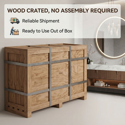 60''-96'' Modern Bathroom Vanity with Sink Floating Wood Grain Front Marble Top