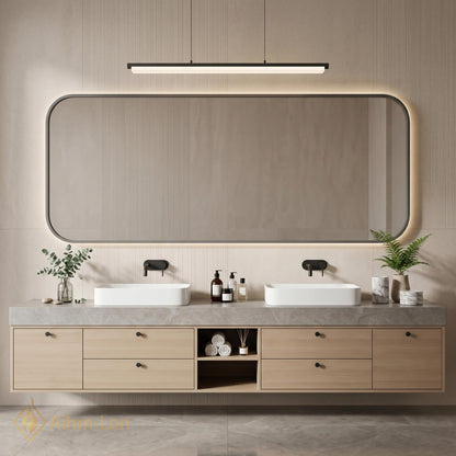 70''-96'' Double Bathroom Vanity with Sink Modern Stone-Effect Top Open Storage