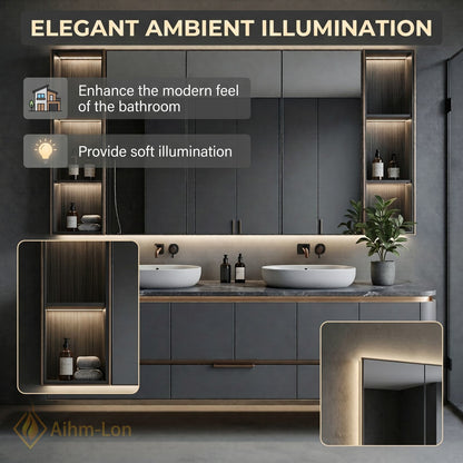 60''-96'' Sleek Bathroom Vanity with Sink Double Sink Dark Grey Glowing Mirrors