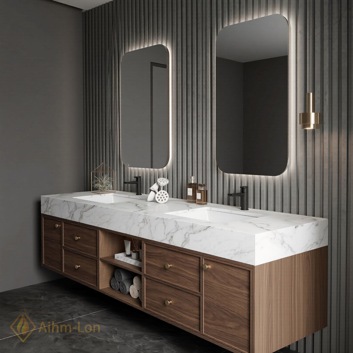 74''-96'' Double Bathroom Vanity with Sink Floating Storage Drawers Open Shelf Dual