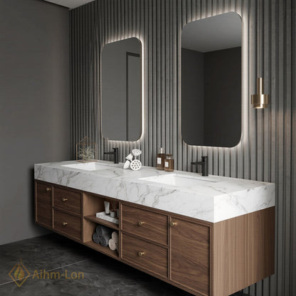 74''-96'' Double Bathroom Vanity with Sink Floating Storage Drawers Open Shelf Dual