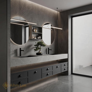 76''-96'' Double Bathroom Vanity with Sink Dark Floating Top Storage Sleek Matte