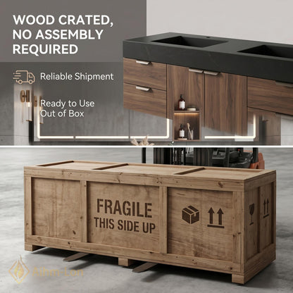 60''-96'' Double Bathroom Vanity with Sink Modern Floating Warm Wood Texture Integrated