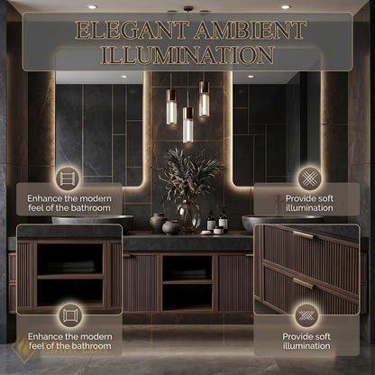 70''-96'' Double Bathroom Vanity with Sink Slatted Wide Solid Surface Top Dark
