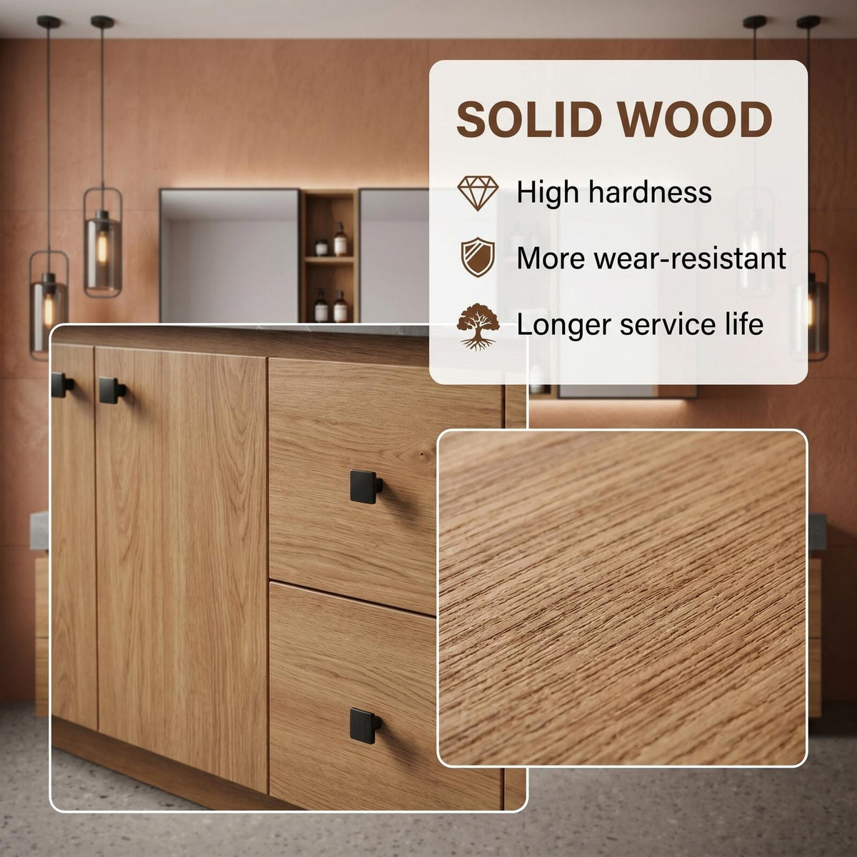 60''-96'' Double Bathroom Vanity with Sink Modern Floating Stone-Textured Wood Grain Finish