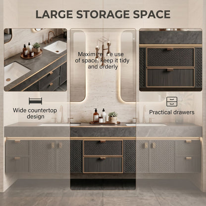 78''-96'' Modern Bathroom Vanity with Sink Dark Stone Top Storage Drawers Cabinet