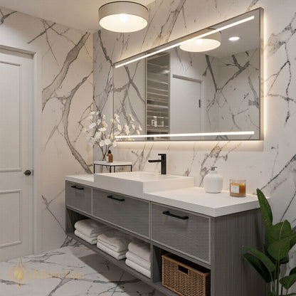 40''-64'' Floating Bathroom Vanity with Sink Grey Mesh Three Drawers Open Shelving