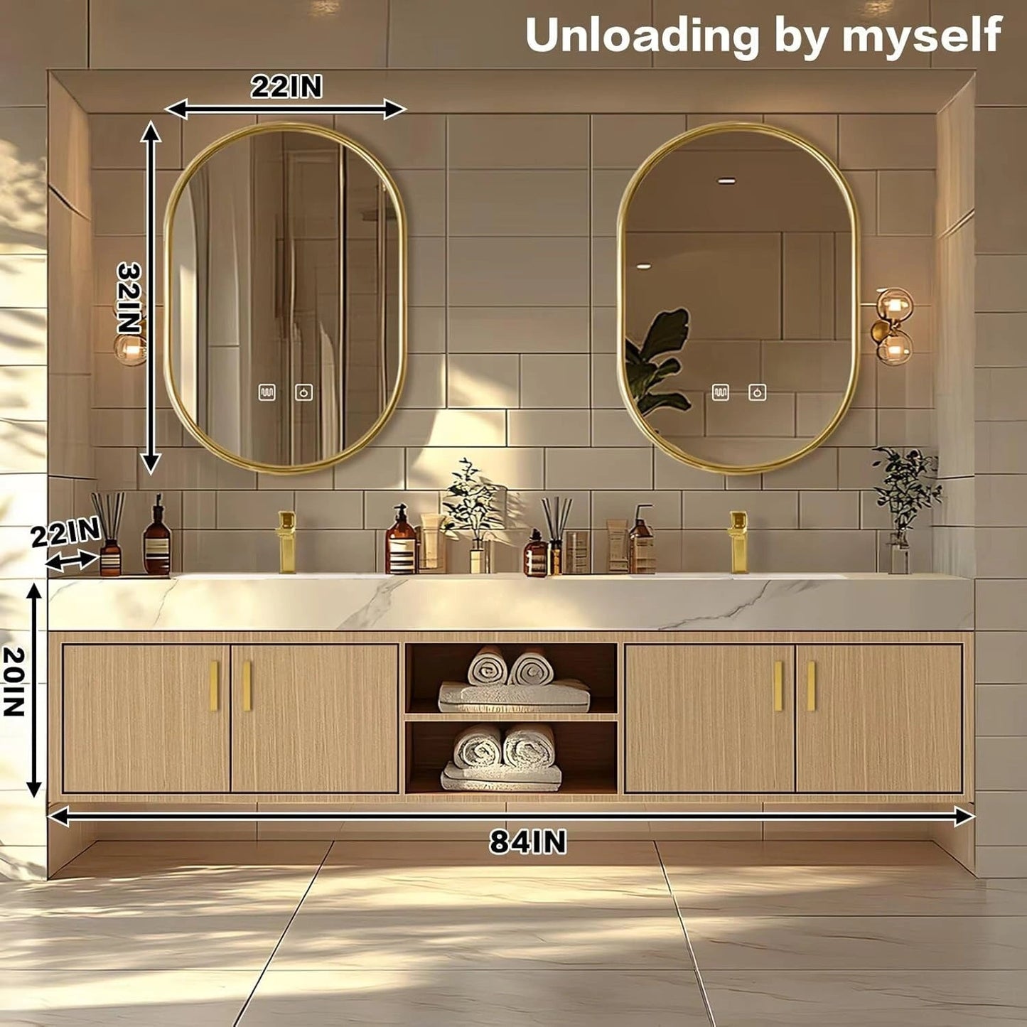 60"-96"Floating Bathroom Vanity with Double Sinks Includes Rock Slabs Countertop