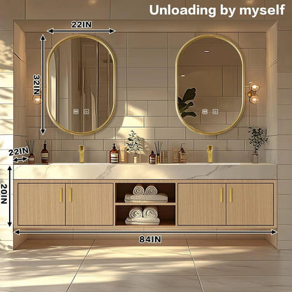 60"-96"Floating Bathroom Vanity with Double Sinks Includes Rock Slabs Countertop