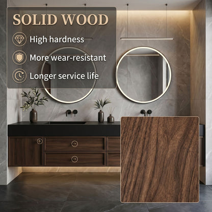 60''-96'' Modern Bathroom Vanity with Sink Double Sink Dark Wood Grain Floating Mirror