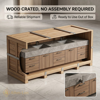 76''-96'' Double Bathroom Vanity with Sink Dark Grey Marble Top Drawer Storage